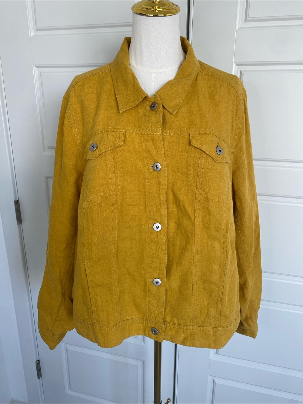 J.Jill Linen Mustard Yellow 100% Linen Utility Trucker Shirt XL